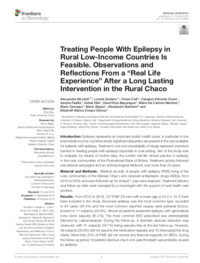 Treating People With Epilepsy in Rural Low-Income Countries Is
Feasible. Observations and Reflections From a “Real Life
Experience” After a Long Lasting Intervention in the Rural Chaco
