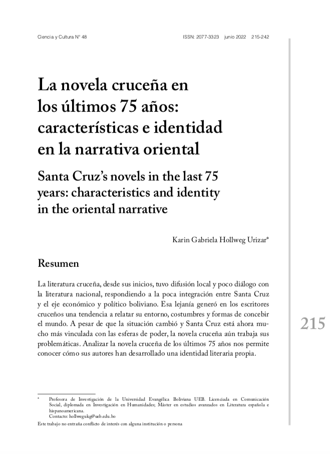 La novela cruceña en los últimos 75 años: características e identidad en la narrativa oriental