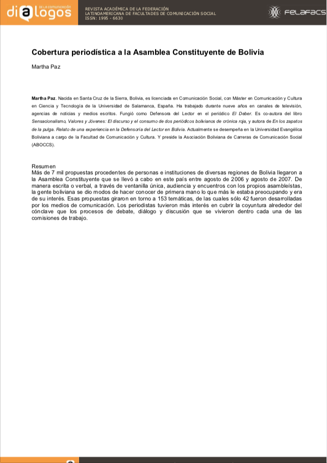 Cobertura periodística a la Asamblea Constituyente de Bolivia
