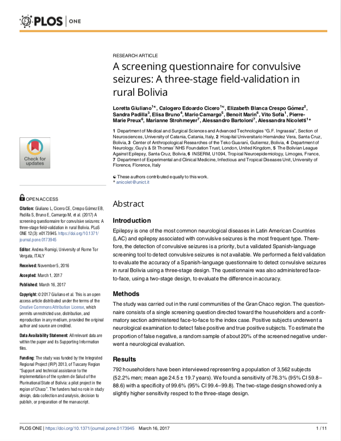 A screening questionnaire for generalized tonic-clonic
seizures: Hospital-based validation vs field-validation
method
