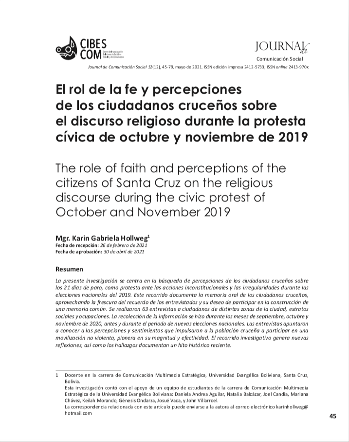 El rol de la fe y percepciones de los ciudadanos cruceños sobre el discurso religioso durante la protesta cívica de octubre y noviembre de 2019