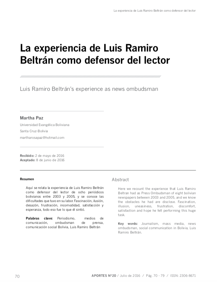 La experiencia de Luis Ramiro Beltrán como defensor del lector